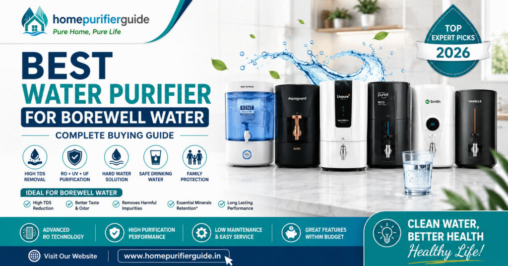 Best water purifier for borewell water in India with RO purification for high TDS drinking water